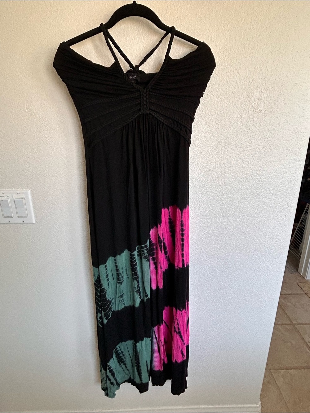 Sky Black Maxi Dress with Pink & Teal Tie-Dye Panels